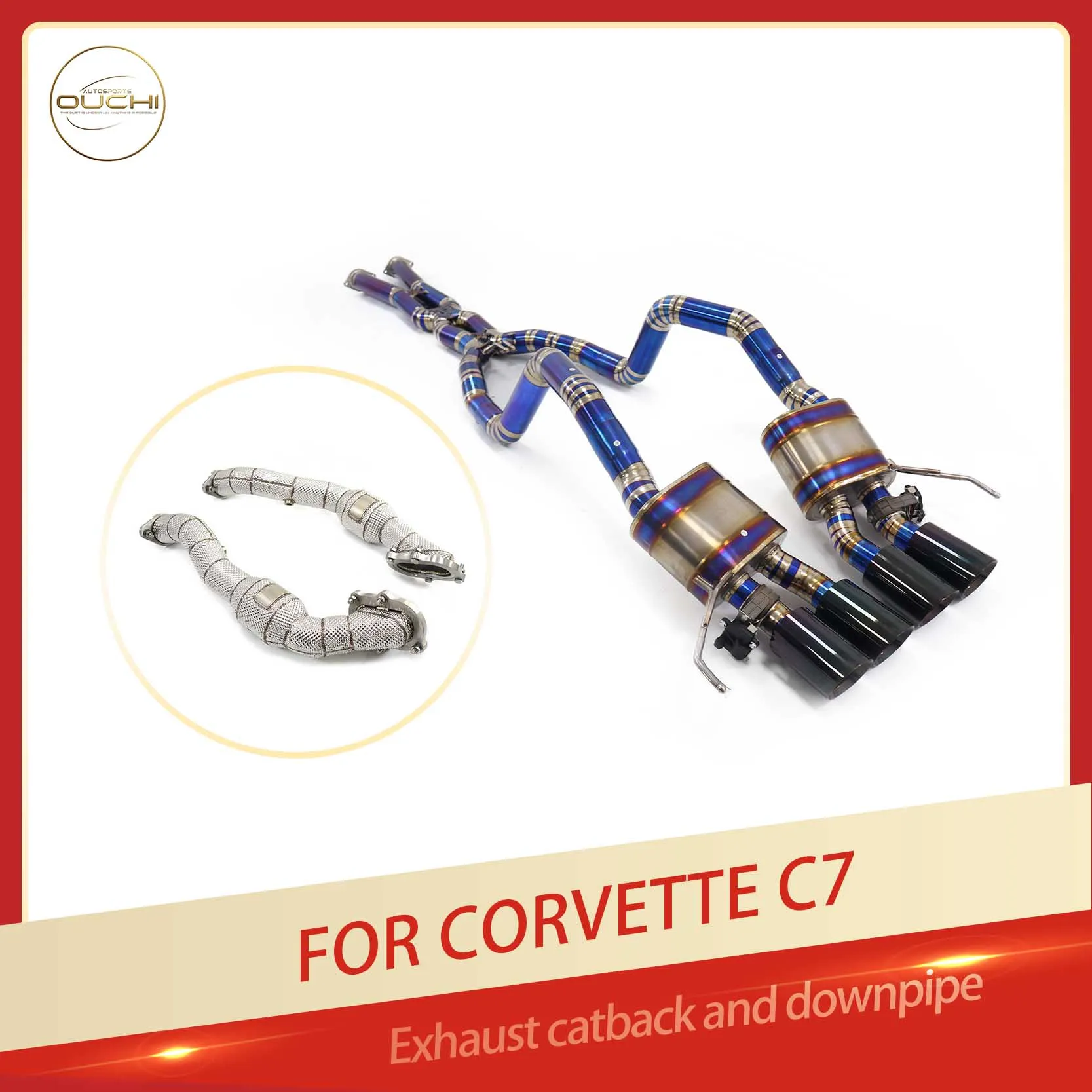 

OUCHI Factory Direct Sales SS304 Catalysis Downpipe for Corvette C7 TC4 Catback Exhaust Electronic Valve With Heat Shield