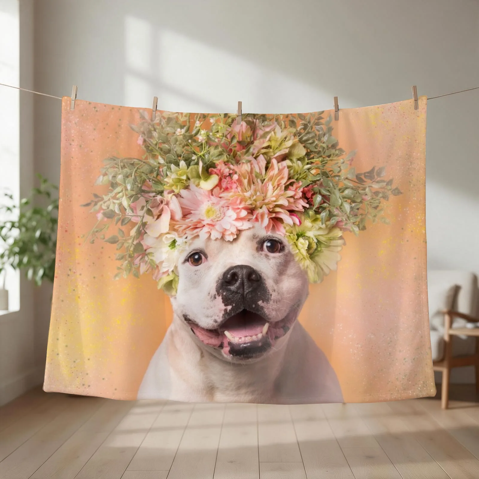 Pit Bull Flower Power, Big Tuna Throw Blanket couch cozy soft plush fuzzy picnic outdoor blanket