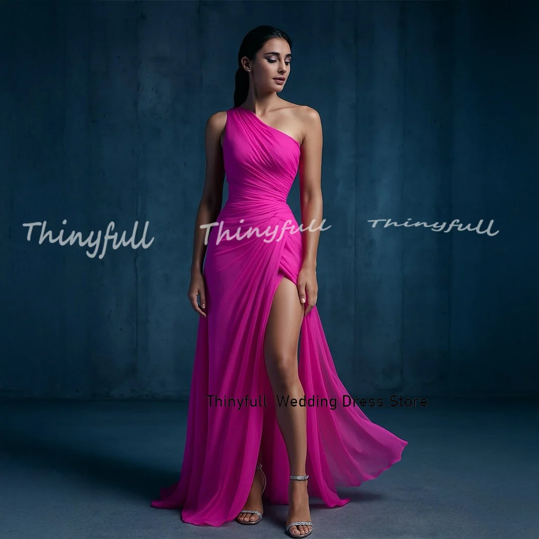 Thinyfull Mermaid Chiffon Arab Prom Dresses One Shoulder Sleeveless Dubai Evening Party Dress Formal Occasion Gown Customized ﻿ image 3