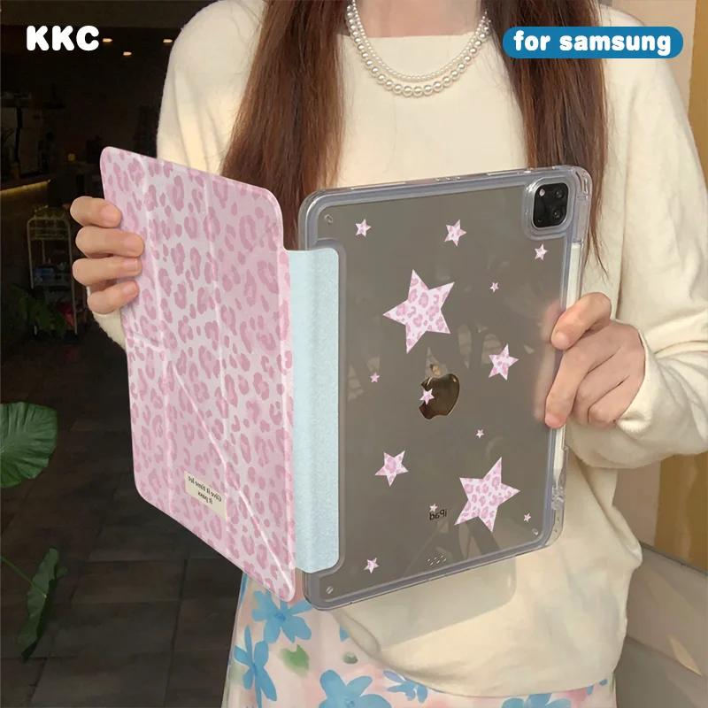 Fashion Leopard Print Stars INS Korea for Samsung Galaxy Tab A8/A9/A11+FE LITE PLUS/S6 Lite/S7/8/9/10+ FE Tri-fold Stand Cover ﻿