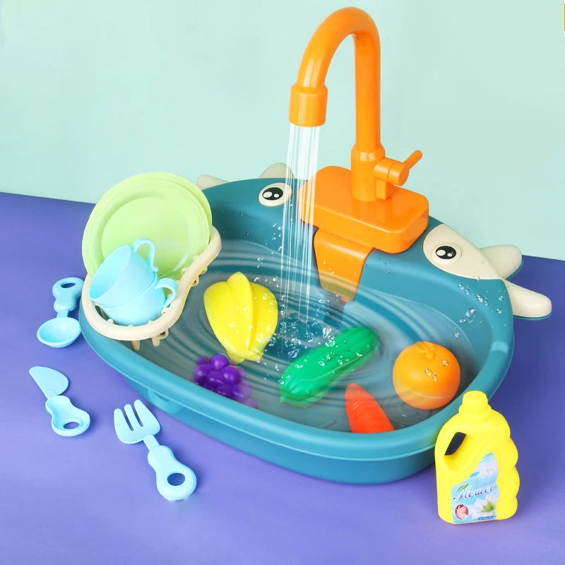 Kids Kitchen Sink Toy Sink Dishwashing Set Toys Pretend Play House Game Children's Simulation Electric Kitchen Dishwasher Toys