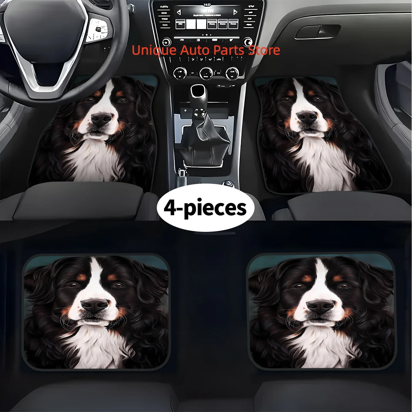 

4pcs Premium Bernese Mountain Dog Print Car Mats, Front and Rear Floor Mats, Car Interior Accessories - All-Season, Fashionable,