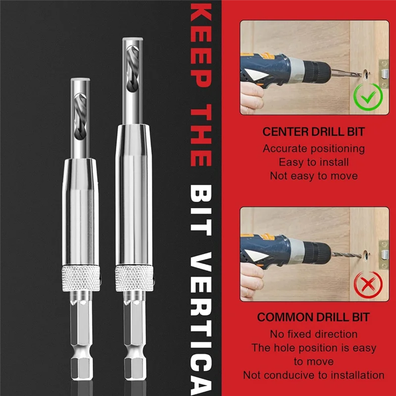 AB47-16Pcs Self Centering Drill Bit Set, 1/4 Inch Hex Shank Self Centering Hinge Core Drill Bit For Window Door Hinge