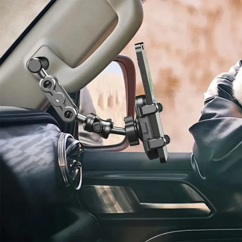Soporte para teléfono giratorio 360 montado en un pilar con agarre fijo: perfecto para llamadas de navegación manos libres que conducen para teléfonos inteligentes