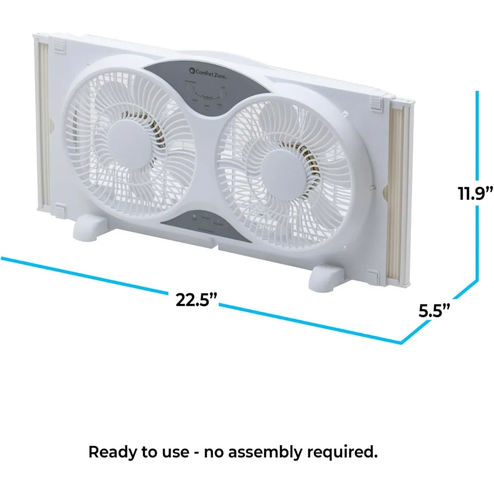 Window Fan for Bedroom, 9 inch 3 Speed Dual Fans with Auto-Locking Expanders, 3 Modes (Cool, Circulate, Exhaust), Remote Control