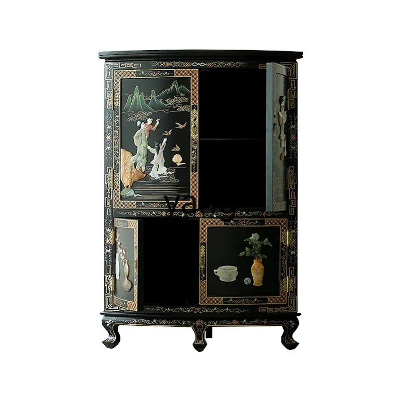 

LH lacquer flower home new Chinese inlaid corner cabinet character retro storage storage side cabinet