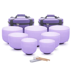 Hye-eun 7-12inch Purple Quartz Crystal Singing Bowl 7pcs Chakra Set CDEFGAB Note with/without Carry Case for Sound Healing