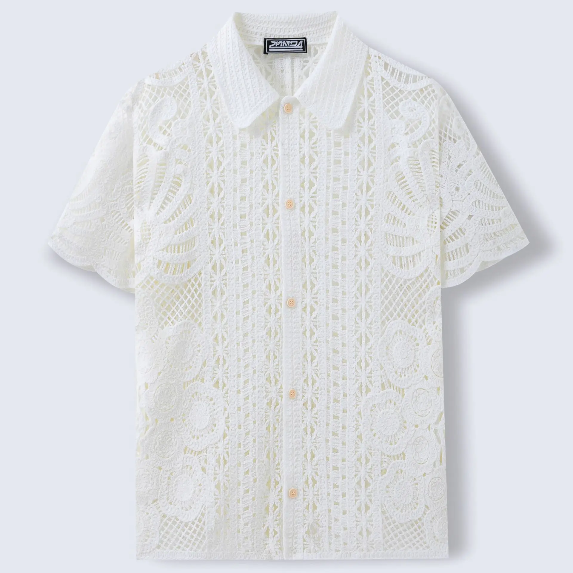 Summer Fashion Men's Crochet Hollowed-Out Short Sleeve Knitwear European & American Style Casual White Cardigan Polo Shirt