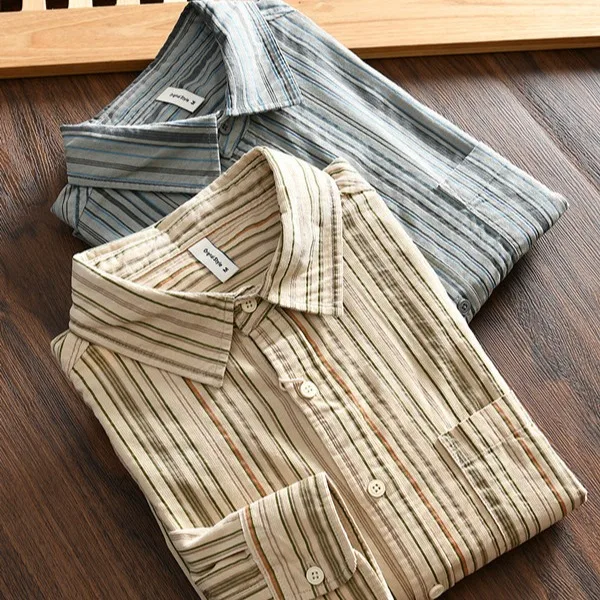 

Waed Pure Cotton Long Sve Striped Casual irt Men's Loose Fit American Workwear irt Jaet Four Seasons Universal