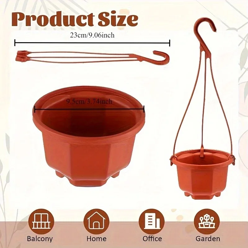 10/20Set 3.7 Inches Plastic Flower Pots With Hooks, Brown & White Hanging Planter For Indoor And Garden Plant Decoration