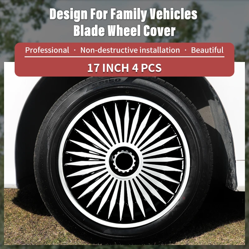 Black/Silver 17 Inch Blade Style Hubcaps for Steel Wheels Full Rim Cover Fits Toyota Volkswagen VW Chevy Chevrolet Honda Mazda