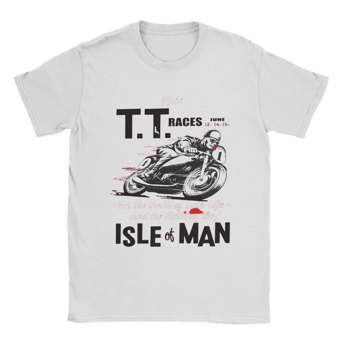 Isle Of Man TT 1961 Motorbike T Shirts for Men 100% Cotton Funny T-Shirts Crew Neck Motorcycle Racing Tees Short Sleeve Clothing