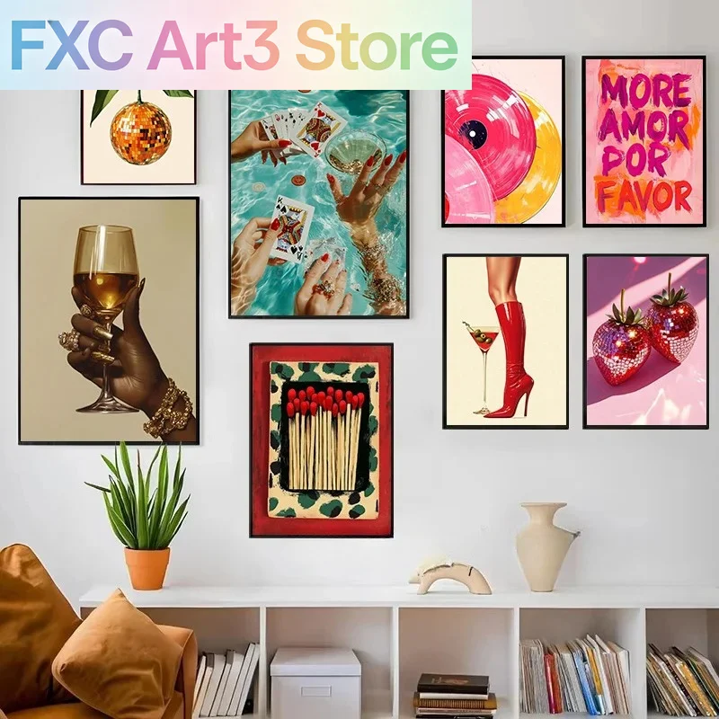 1pc frameless Funky Trendy Art Disco Ball Amore Girls Fashion Poker Cards Abstract Poster Canvas Painting Wall Pictures Home Roo