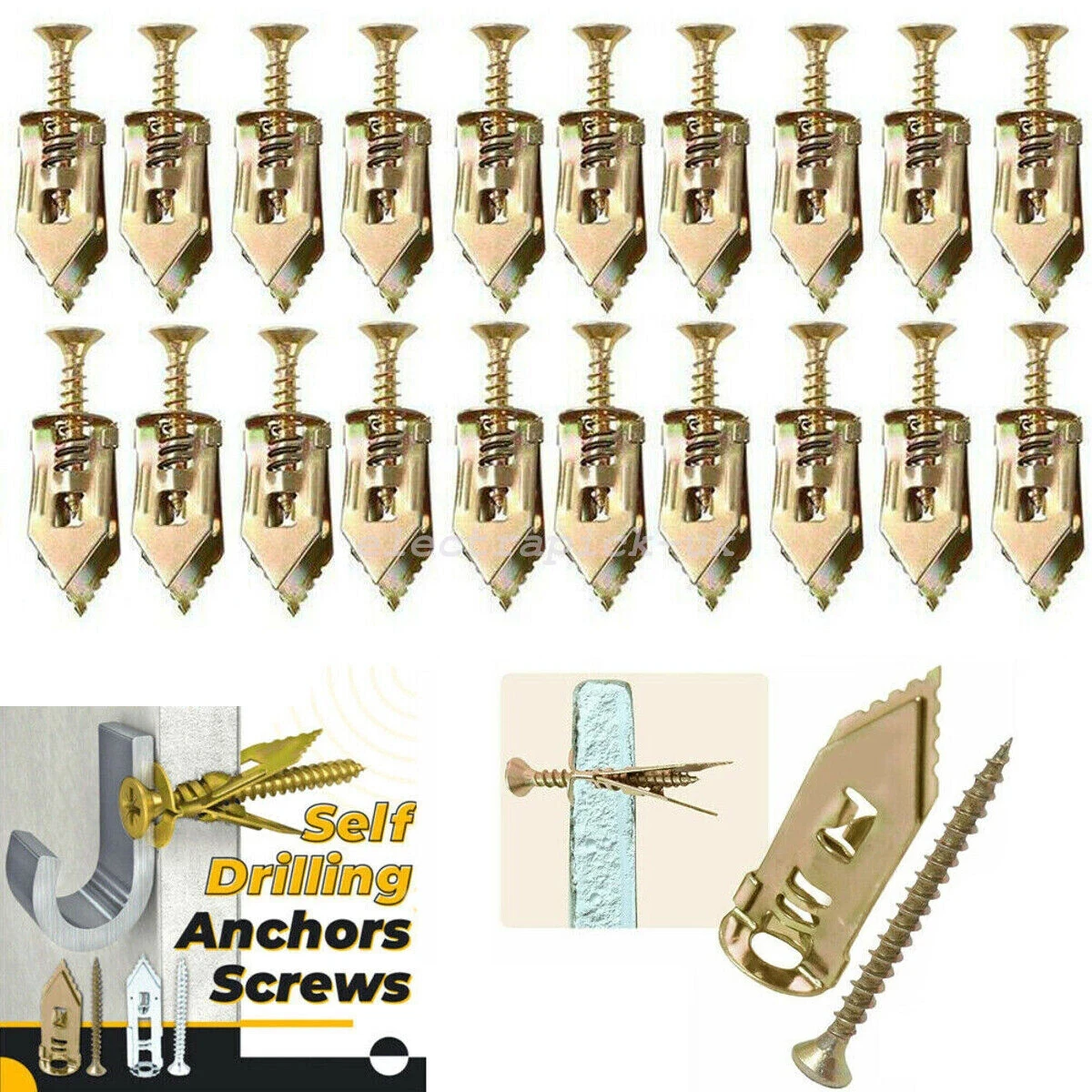 20/50/100 Set Self Tapping Screws Self Drilling Anchors Screws Drywall Anchors Expansion Nails Use for Gypsum Plasterboard Dowel