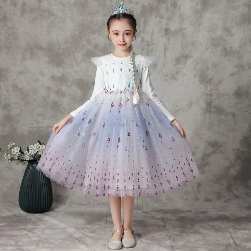 

Ice Queen Princess Dress Autumn New Girl's Dress Sweet White Long Mesh Puffy Dress