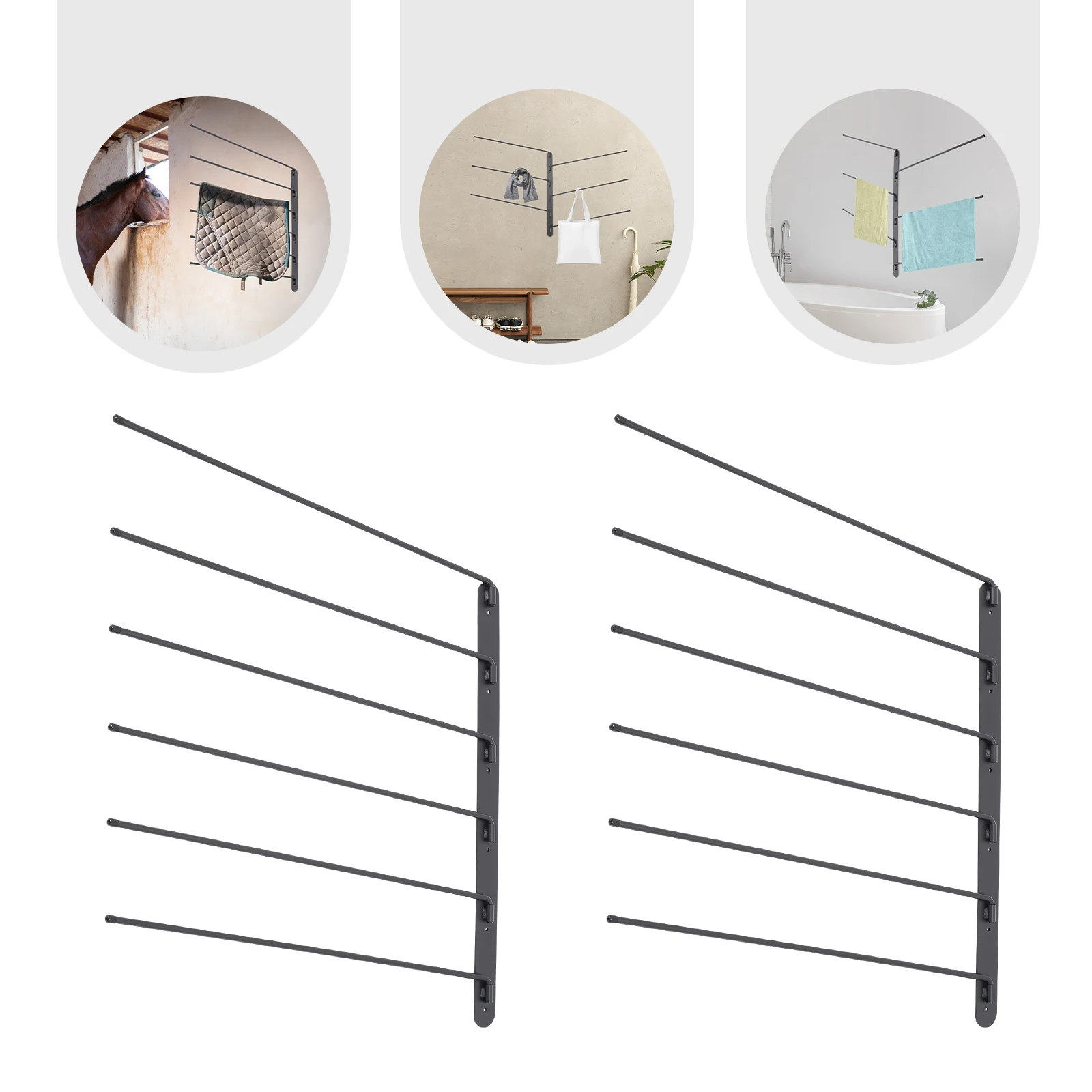 

2 комплекта черных вешалок для одеял-седла, 6 стержней из углеродистой стали, настенная вешалка для одеял-седла для стабилизации, гаражей, баров