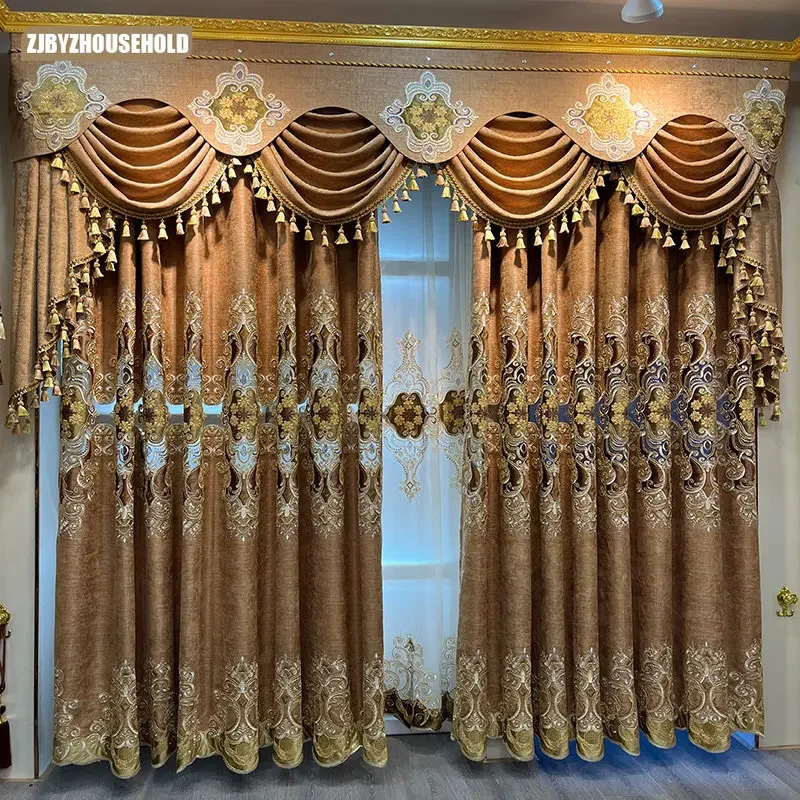 

New Luxury Living Room Embroidery Curtains for Living Dining Room Bedroom Atmospheric Chenille Velvet Balcony Blackout Custom