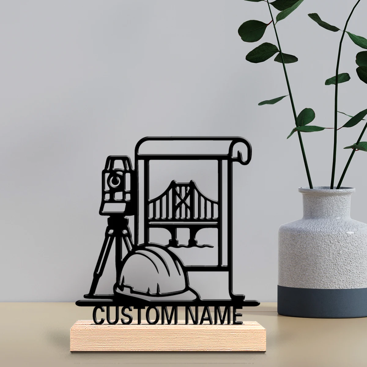 1pc Mysterious Personalized Custom Civil Engineering Metal Statues Outdoor Desk Sculpture With Wooden Base Ideal For Campers Hi