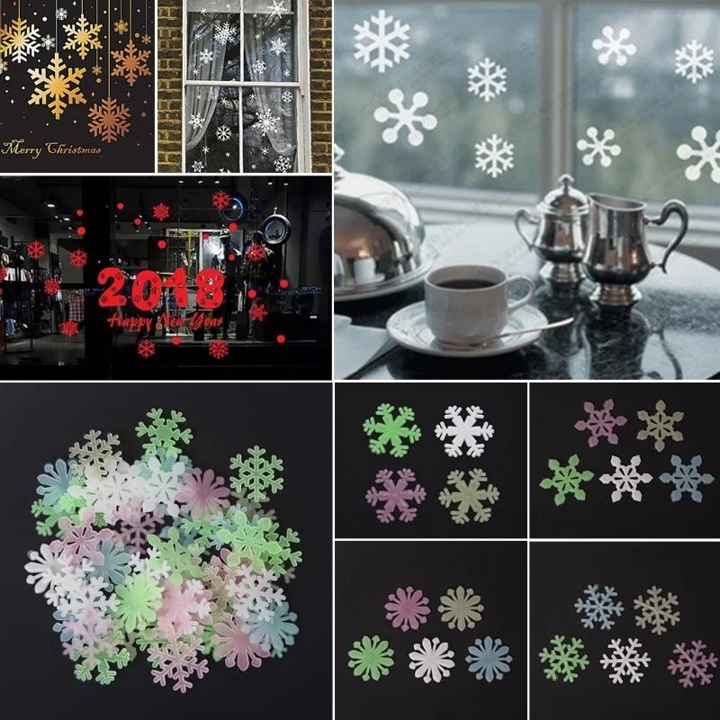 50Pcs 3D Luminous Snowflake Glow Light Home Garden Fluorescent Decal