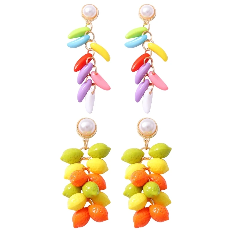 195C Colorful Drop Earrings with Round Bead Look Top, Lightweight Statement Jewelry for Vacation, Party, and Summer Outfits