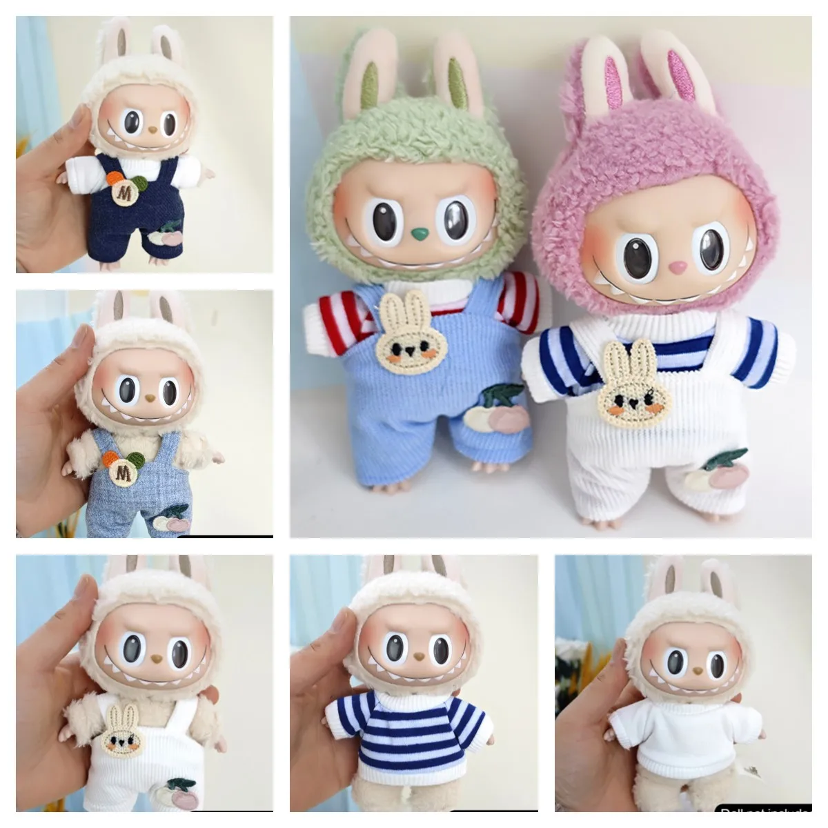 Aksesoris pakaian boneka mewah Mini 17cm untuk Korea Kpop Exo Labubu boneka idola Corduroy overall T-shirt hadiah pakaian