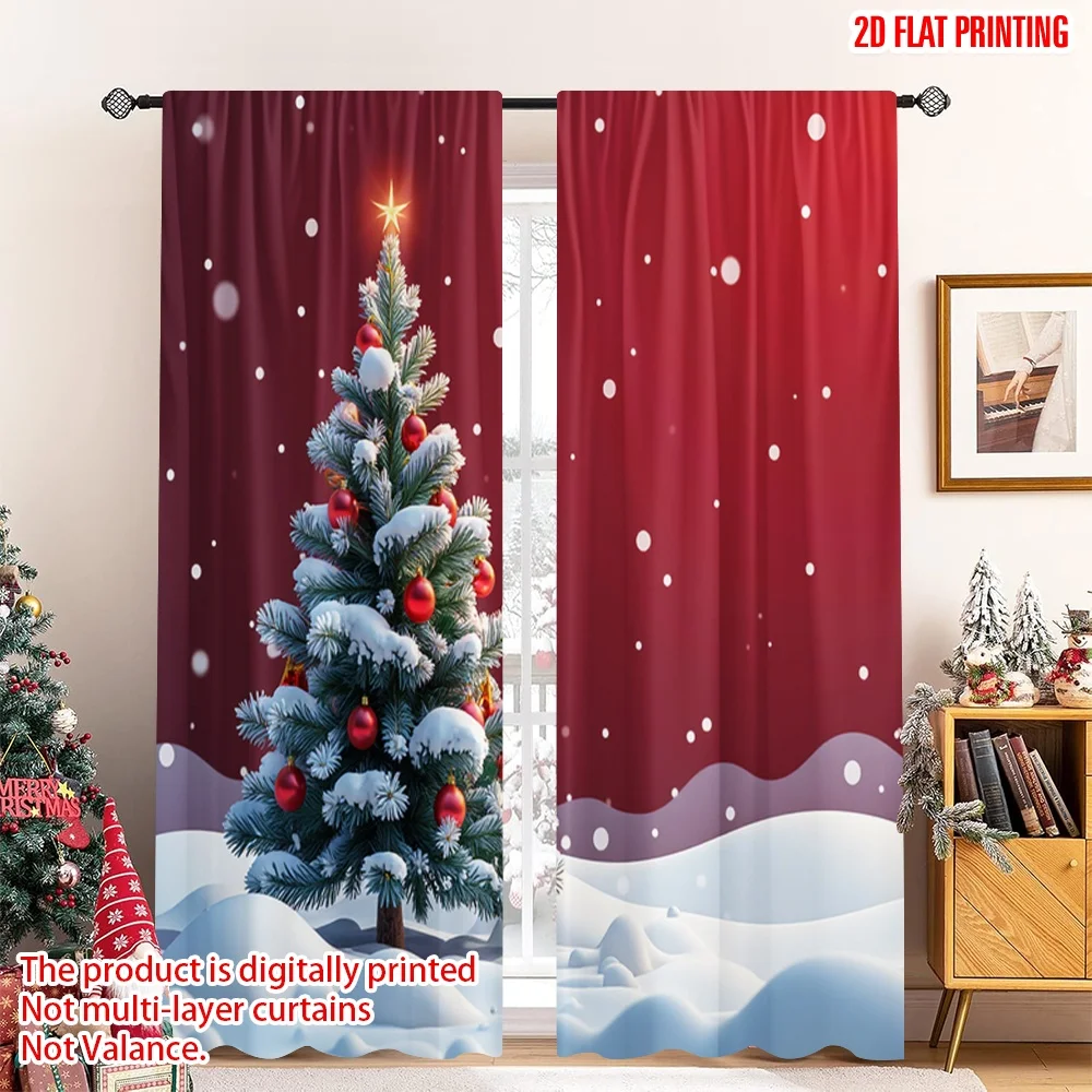 

2pcs 2D flat printing Merry Christmas Popular Drapes Christmas Tree Red Ornaments Snowflakes Polyester Without Electricity Party