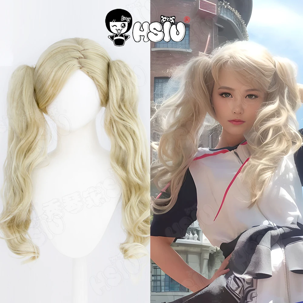 

Anne Takamaki Cosplay Wig HSIU 65CM Linen yellow double ponytail long hair Synthetic Wig+Wig cap Game Persona 5 cosplay Wig