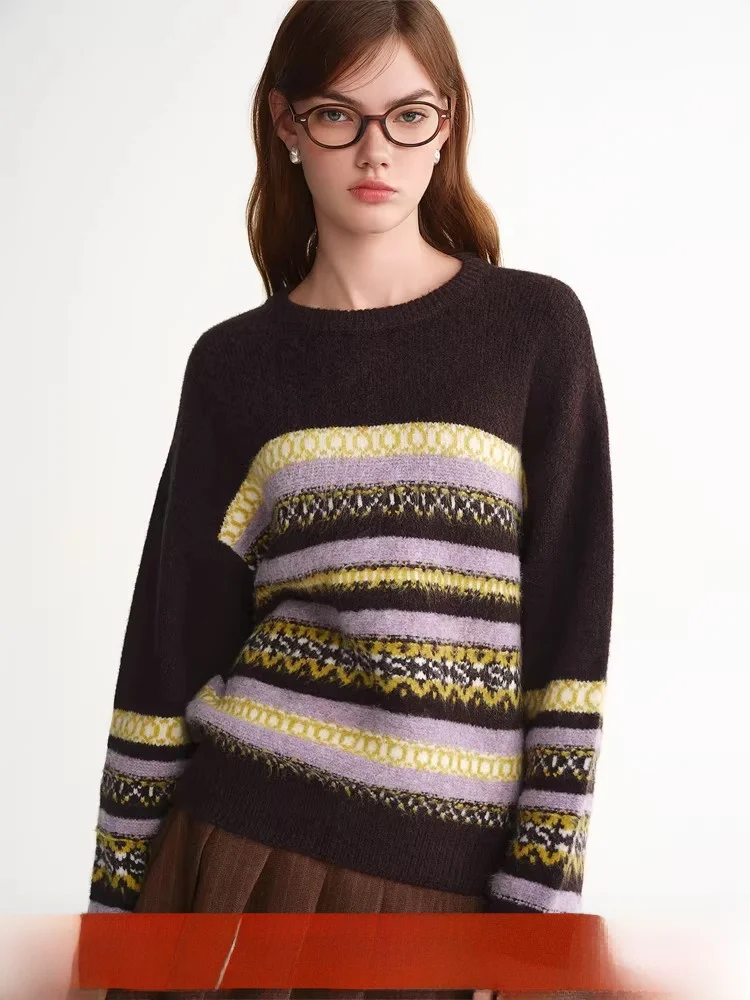 

Ladies Large Size Fair Isle Knitted Sweater round Ne Lazy Sle Autumn Winter Season Polka Dot Pattern Commute Sle Long S...