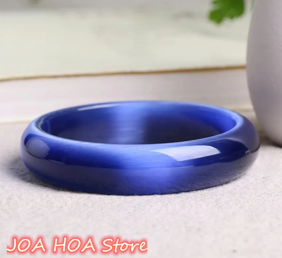 Genuine Dark Blue Natural Cat Eye Stone Crystal Bangles Women Lucky Bracelet Jewelry