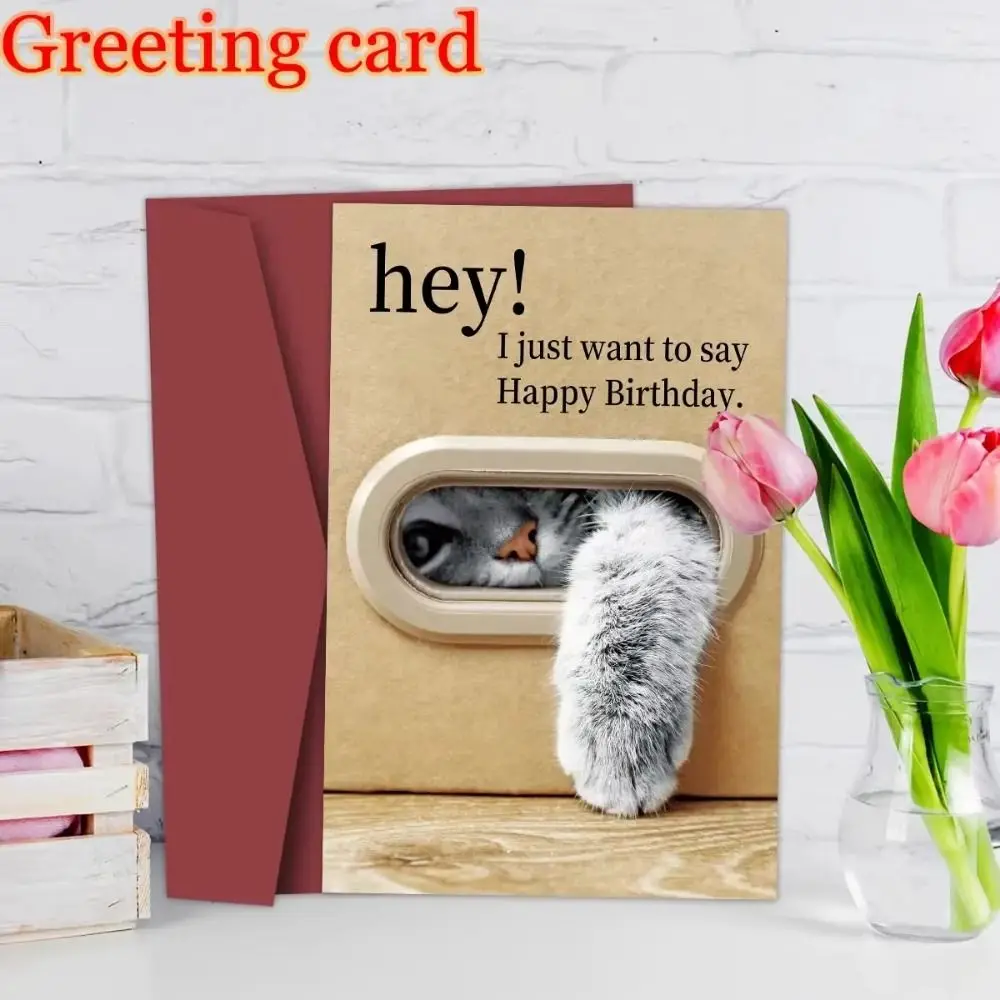 Kitty Paw Design Happy Birthday Card Includes Envelope Creative Cat Greeting Card Cartoon Patterned Unique