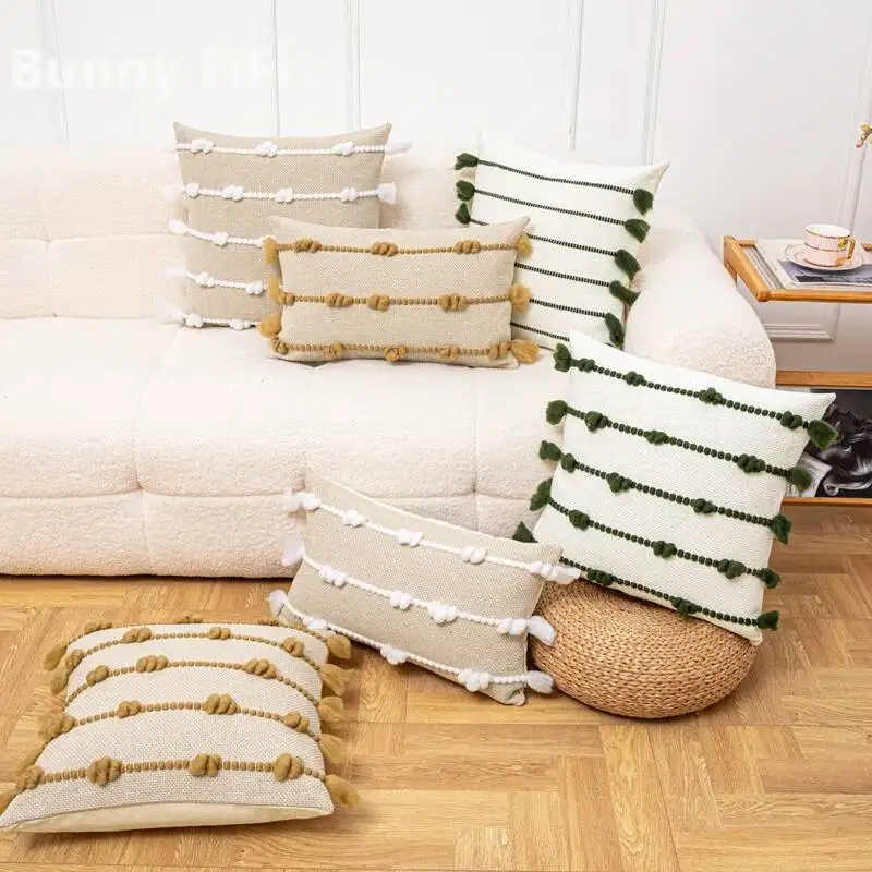 

Handwoven Boho Cushion Covers Modern Minimalist Decorative Tufted Pillows Cover Neutral Pillow Cases For Sofa Living Room Decor
