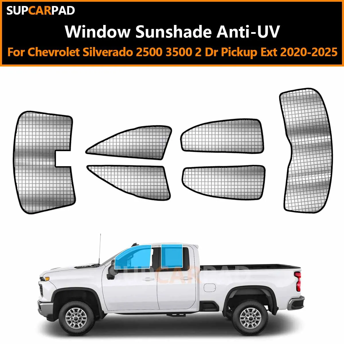 

For Chevrolet Silverado 2500 3500 2 Dr Pickup Ext 2020-2025 Custom Car Window Sunshade Anti-UV Car Sun Window Visors Sunshade Co