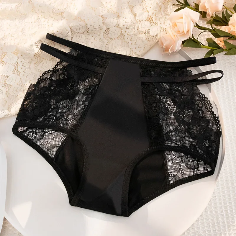 Women's Underwear High Waist Ice Silk Briefs Sexy Lace Panties Plus Size Fashion Seamless Hollow Out Underpants Female Lingerie