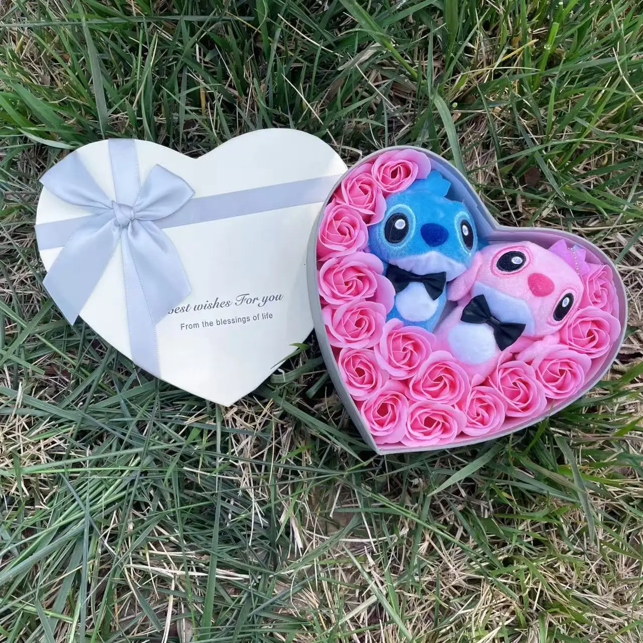 การ์ตูนอะนิเมะ Stitch ตุ๊กตา Plush ตุ๊กตาสัตว์ตุ๊กตาหัวใจของขวัญกล่องวาเลนไทน์คริสต์มาสวันเกิดของขวัญสําเร็จการศึกษา