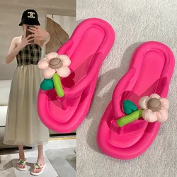 Summer Women Beach Slippers 2024 New Designer Shoes Fashion Cute Flower Flat Sandals Female Platform Peep Toe Flip Flops