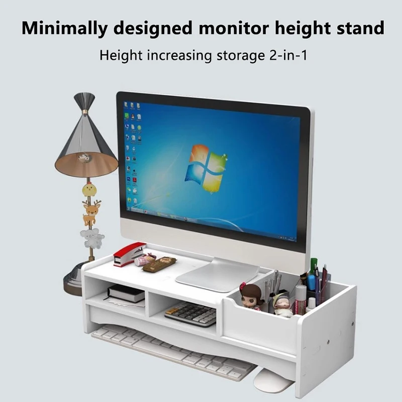 Desktop Computer Screen Monitor Stand Office Student Stationery Desk Storage Riser Laptop Increased Rack With Drawers Organizer