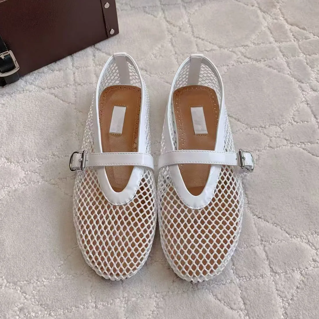 Zapatos Planos de Diseño de Marca con Malla Tejida Estilo Mary Jane para Mujer, Sandalias Huecas con Diseño de Hada y Falda, Zapatos Planos de Ballet
