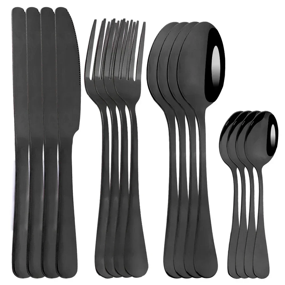 16pcs Cutlery Set Stainless Steel Dinnerware Steak Knife Fork Spoon Teaspoon Flatware Dishwasher Safe Kitchen Tableware