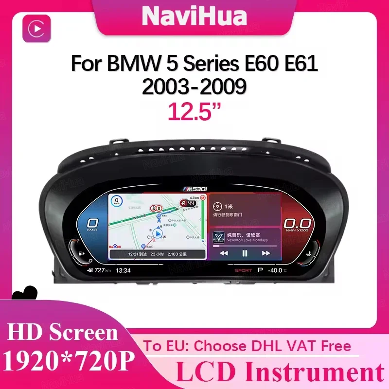 

12.3'' Car LCD Dashboard Speedometer For BMW 5 Series E60 E61 E63 E64 2003-2010 Digital Instrument Cluster GPS Carplay