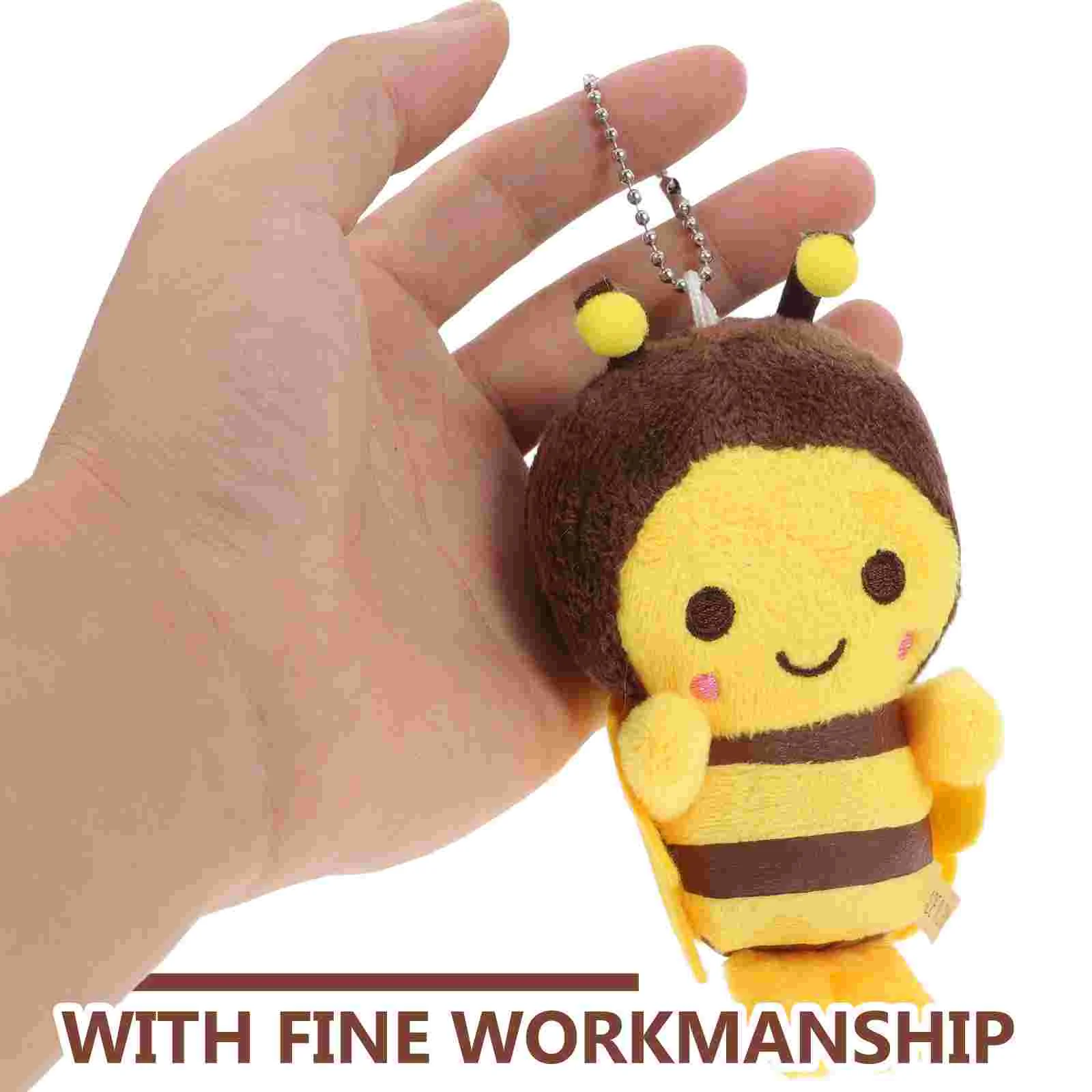 10 Pcs Little Bee Pendant Fluffy Keychain Mini Artificial Tulips Plush Dolls Keychains Ornament Child Fake