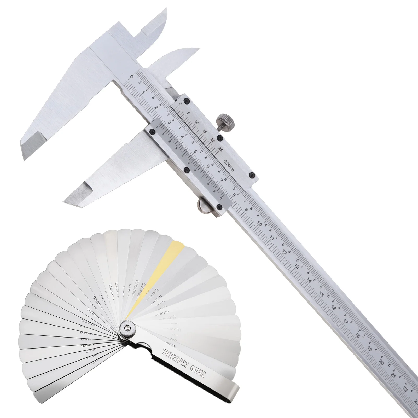 0-12  inch / 0-300 mm Carbon Steel Non Digital Vernier Caliper for Woodworking / Piston Measurement with 32 pcs Feeler Gauge