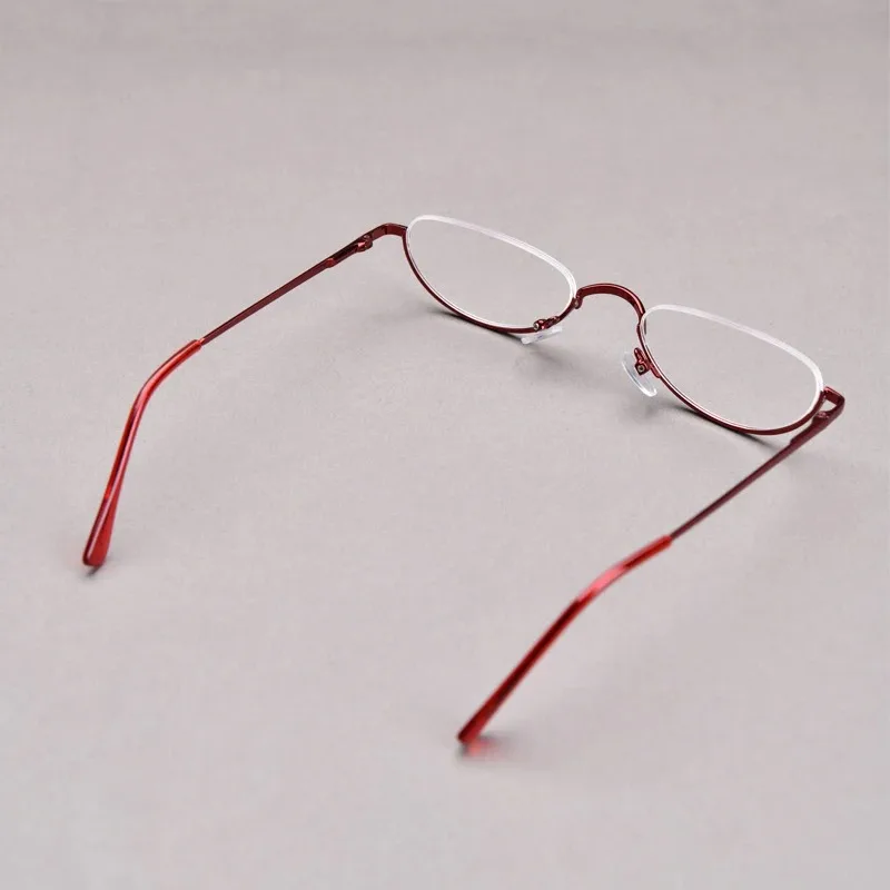 Retro-Lesebrille mit hochauflösenden Metallfederscharnieren, Halbmond-Design, Halbrandlose Lesehilfe, Optische Brille mit Kleinem Rahmen – Detail 6