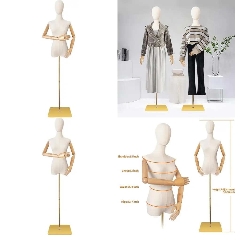 

Female Dream Linen Mannequin with Detachable Metal Stand, Adjustable Height, Wooden Hands