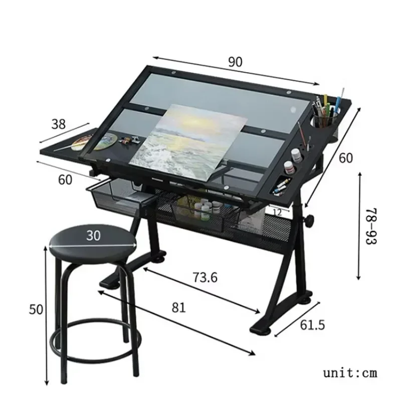 School furniture desk artist A1 drawing table adjustable drafting table with drawer