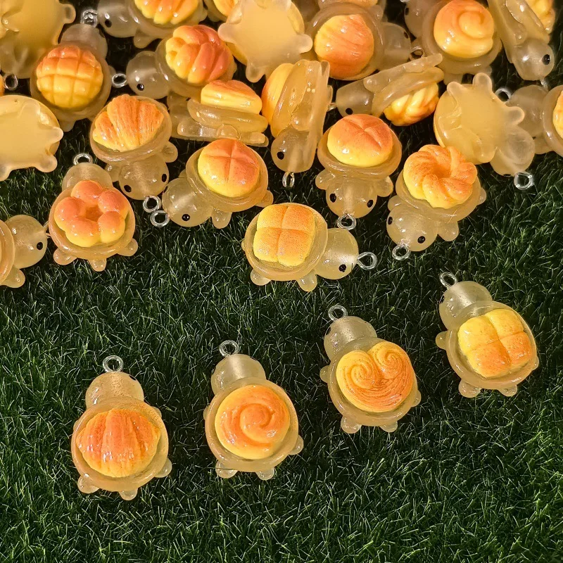 10Pcs Luminous Clear Resin Bread Turtle Charms DIY Earring Necklace Keychain Pendants