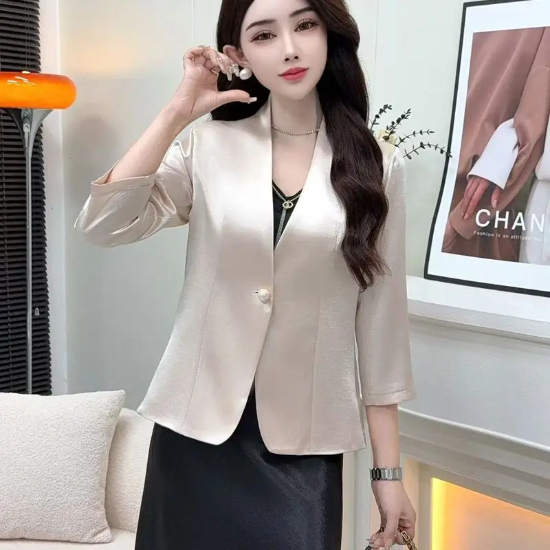 

Faionable Acetate Satin Seven-Quarter Sve No-Collar Women's Spring Summer New Sle with Susps Skirt Cardigan