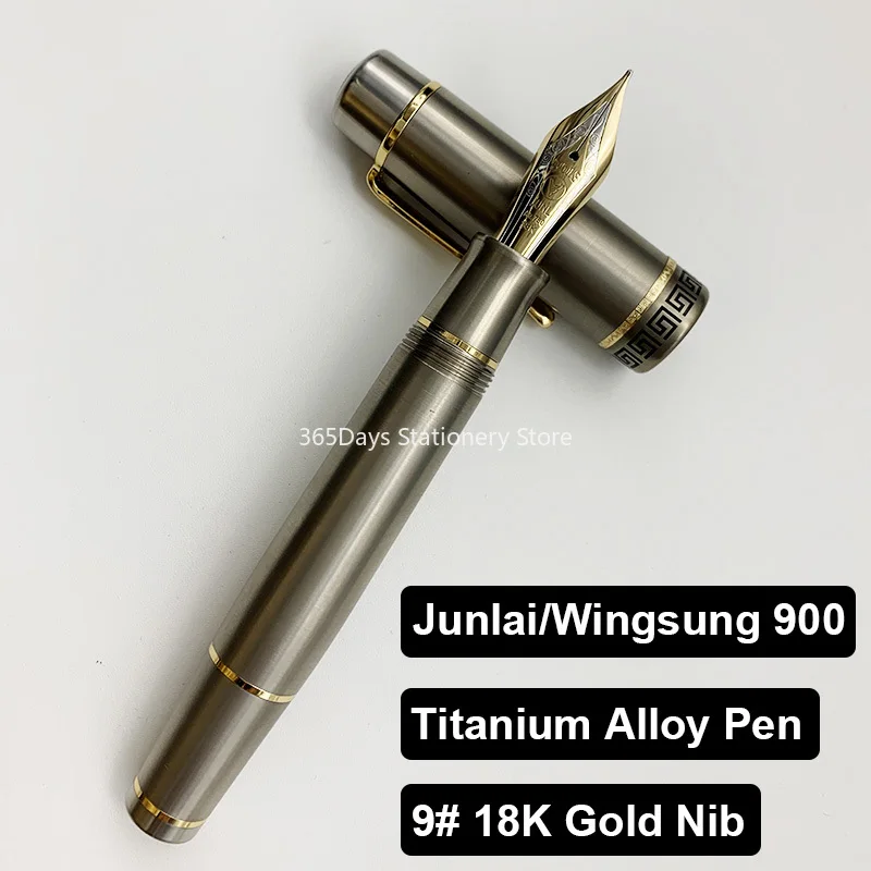 

JUNLAI/WingSung 900 N0.9 перьевая ручка с золотым наконечником 18K KOP из титанового сплава с золотым зажимом поршневая ручка со стандартным сердцебиением Золотая фоторучка в подарок