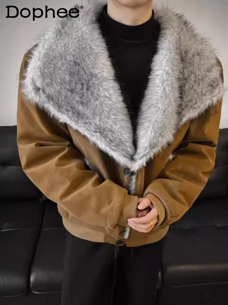 

Модные мужские парки из искусственной кожи с воротником-стойкой и лацканами, зима 2025, новые теплые парки с подкладкой из искусственного меха норки, модные свободные удобные пальто