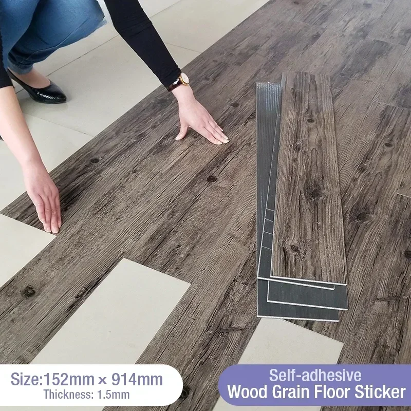 

10pc Self-adhesive Wood Grain Floor Wall Sticker Modern Style PVC Living Room Toilet Kitchen Home Floor Decor Waterproof Sticker