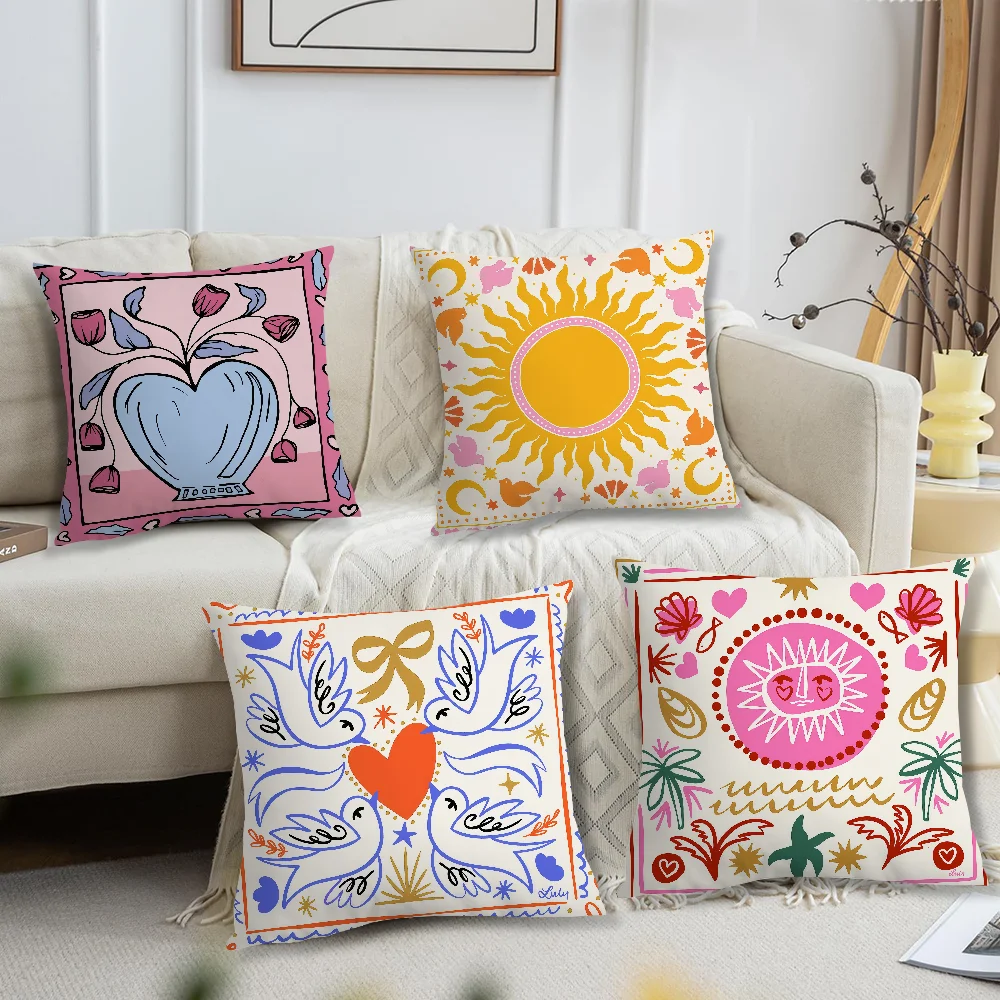 Cute Cartoon Flowers Fashion Art Cozy Soft Pillow Case for Sofa Living Room Home Office Decor Protective Covers